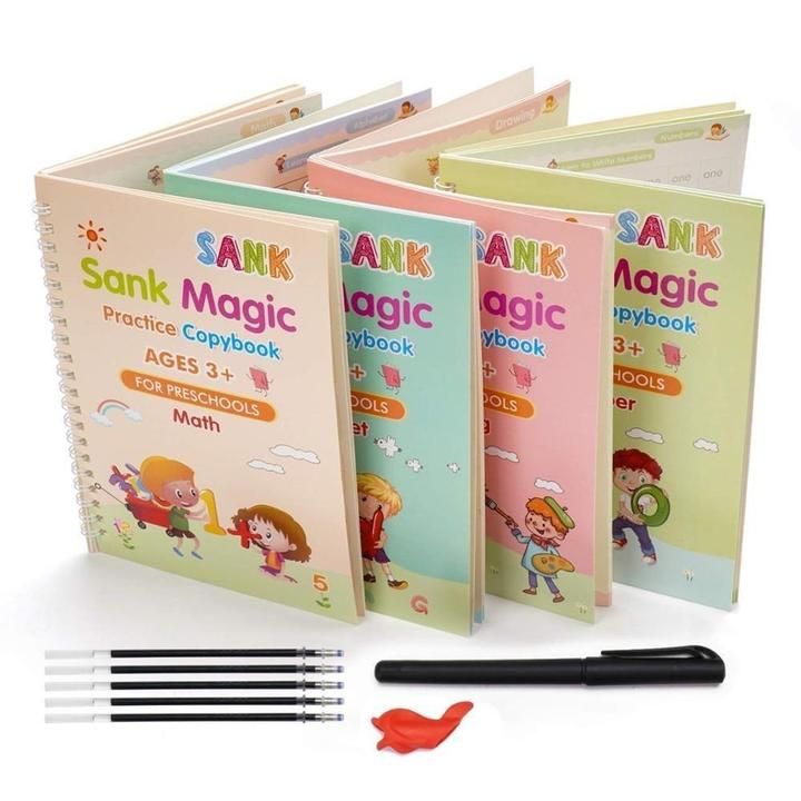 🎓 TraceBloom Kids Writing Kit (4 Book + 10 Refill) , Self-Fading Magic Ink Handwriting Copybook , Complete Learn-to-Write Set for Boys & Girls 3–7 Years.
