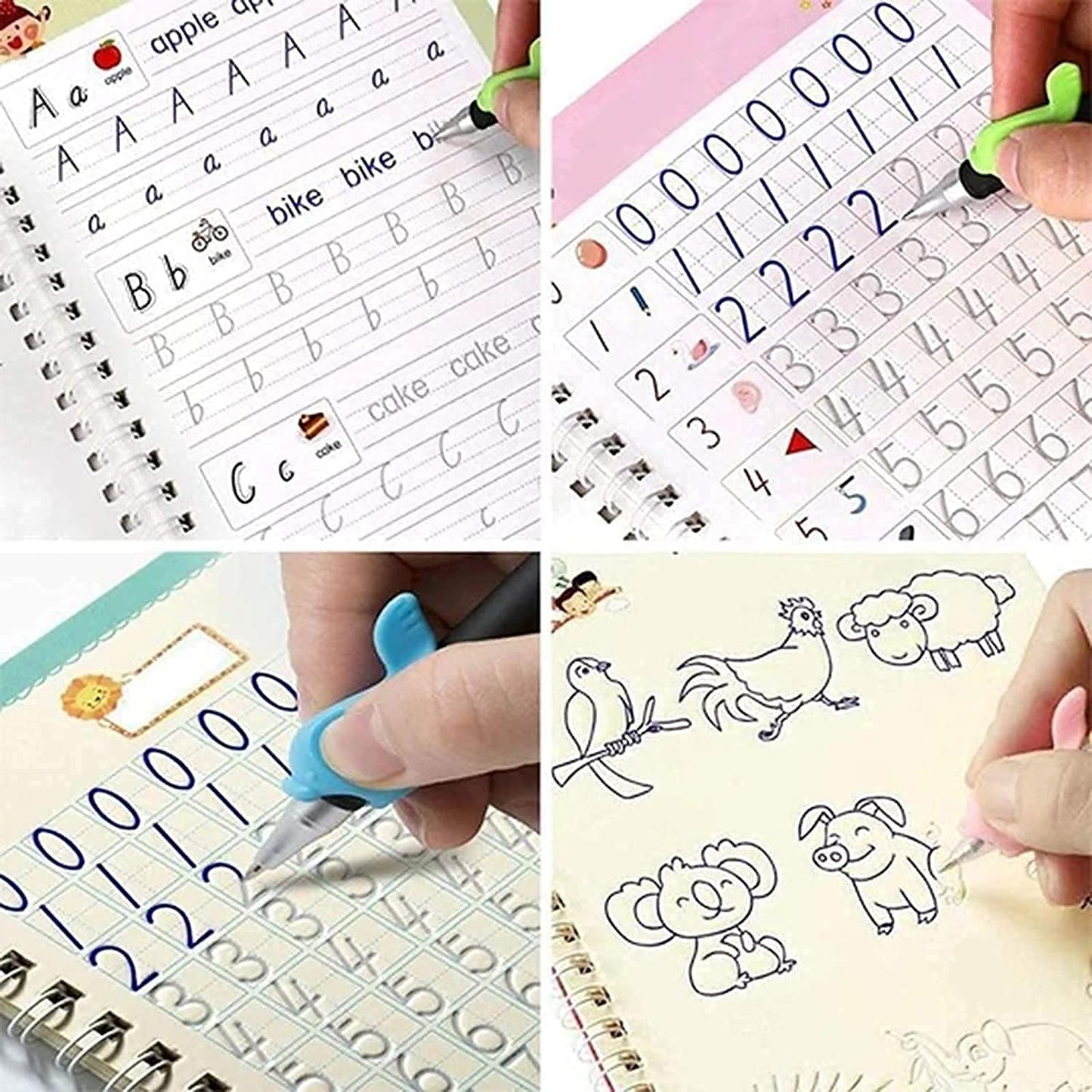 🎓 TraceBloom Kids Writing Kit (4 Book + 10 Refill) , Self-Fading Magic Ink Handwriting Copybook , Complete Learn-to-Write Set for Boys & Girls 3–7 Years.