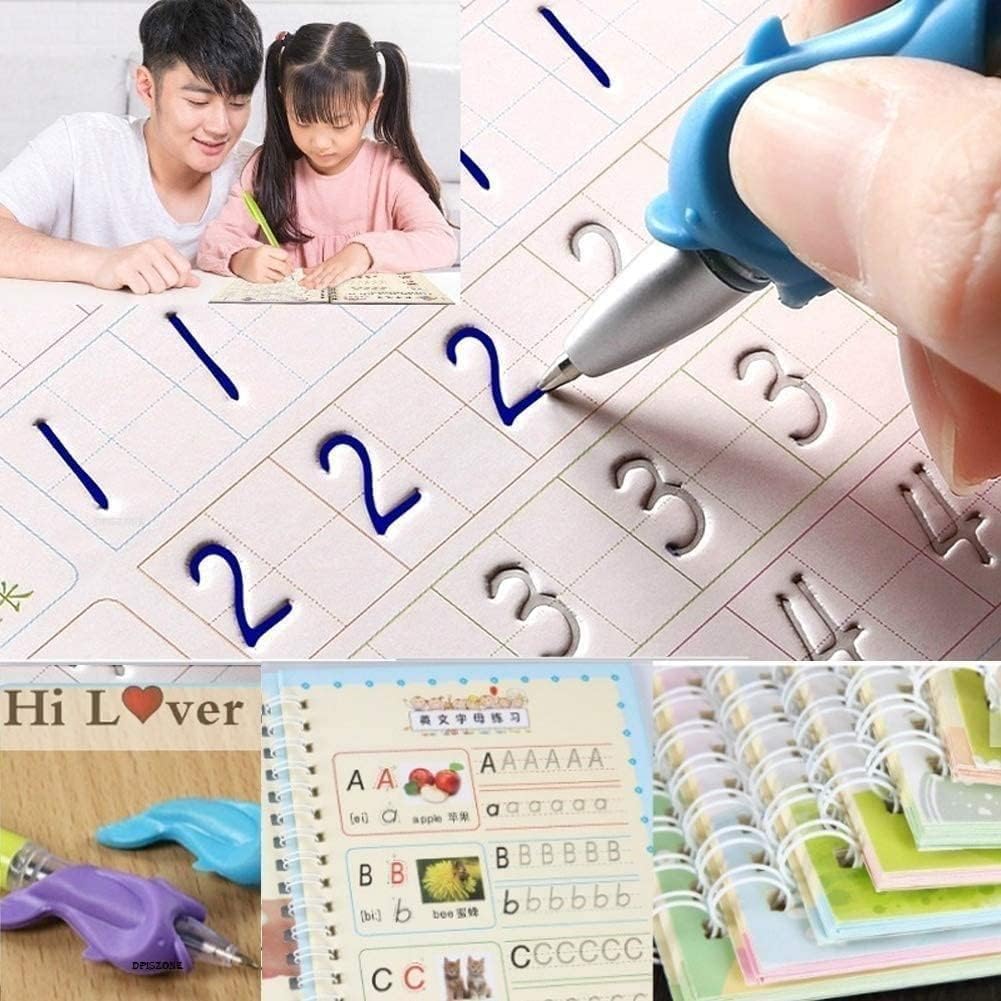 🎓 TraceBloom Kids Writing Kit (4 Book + 10 Refill) , Self-Fading Magic Ink Handwriting Copybook , Complete Learn-to-Write Set for Boys & Girls 3–7 Years.