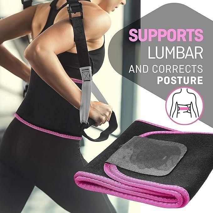 Adjustable Waist Trimmer Belt, Black and Pink, Fitness Support for Exercise and Workout, Sauna Effect Slimming Band.