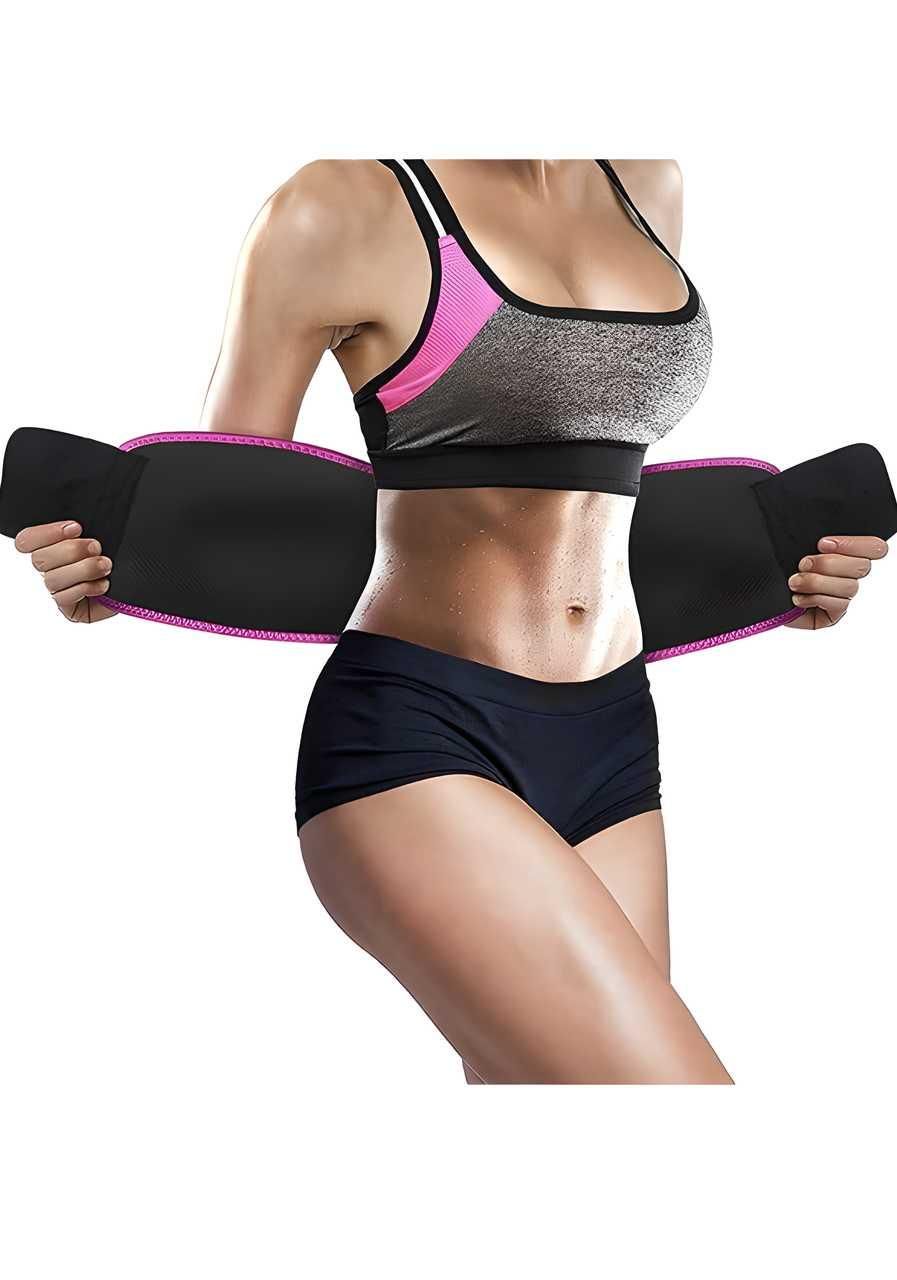 Adjustable Waist Trimmer Belt, Black and Pink, Fitness Support for Exercise and Workout, Sauna Effect Slimming Band.